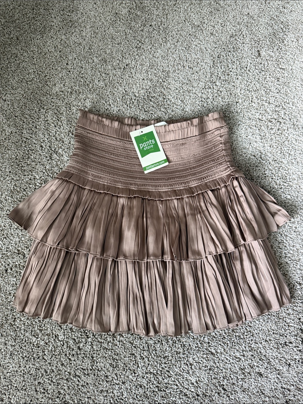 Smocked Waist Tiered Skater Mini Skirt in Mauve Taupe